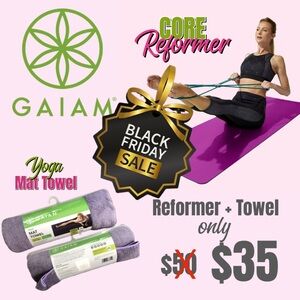 GAIAM CORE REFORMER AND GAIAM MICROFIBER YOGA MAT TOWEL SET. New.